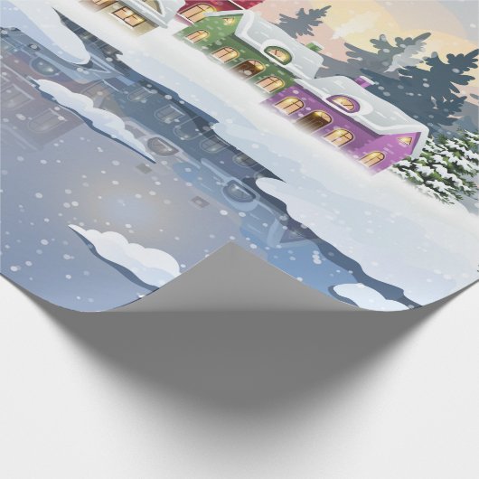 Winter Christmas landscape with snow-covered house Cadeaupapier (Hoek)