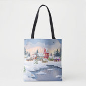 Winter Christmas landscape with snow-covered house Tote Bag (Voorkant)