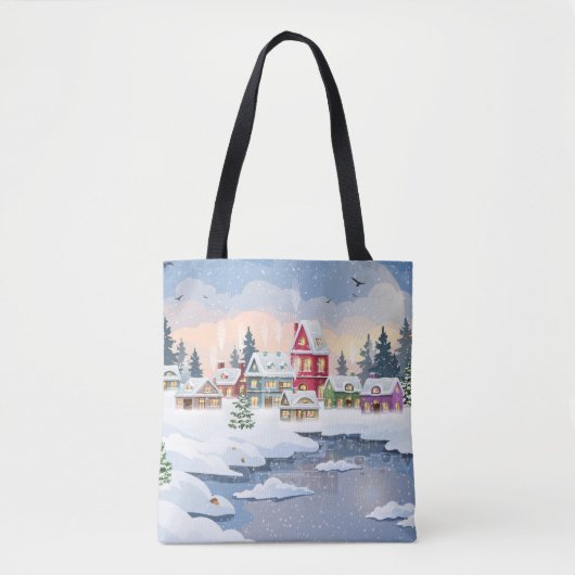 Winter Christmas landscape with snow-covered house Tote Bag (Voorkant)
