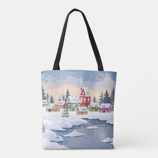 Winter Christmas landscape with snow-covered house Tote Bag (Achterkant)