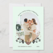 Winter Christmas Lijst Foto Groen Feestdagenkaart (Voorkant)