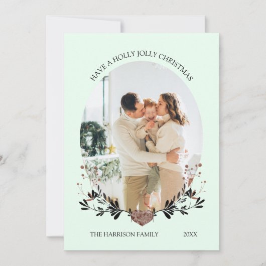 Winter Christmas Lijst Foto Groen Feestdagenkaart (Voorkant)