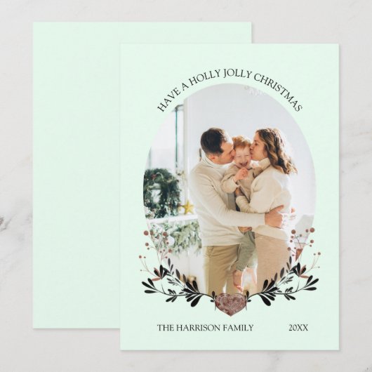Winter Christmas Lijst Foto Groen Feestdagenkaart (Voorkant / Achterkant)