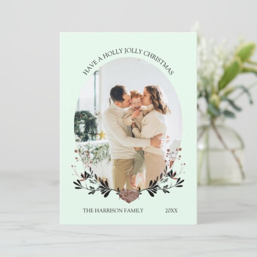 Winter Christmas Lijst Foto Groen Feestdagenkaart (Staand voorkant)