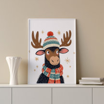 Winter Christmas Moose Wall Art Poster
