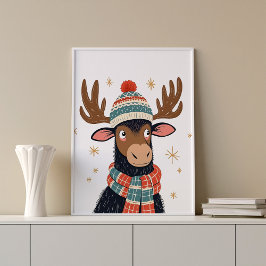 Winter Christmas Moose Wall Art Poster