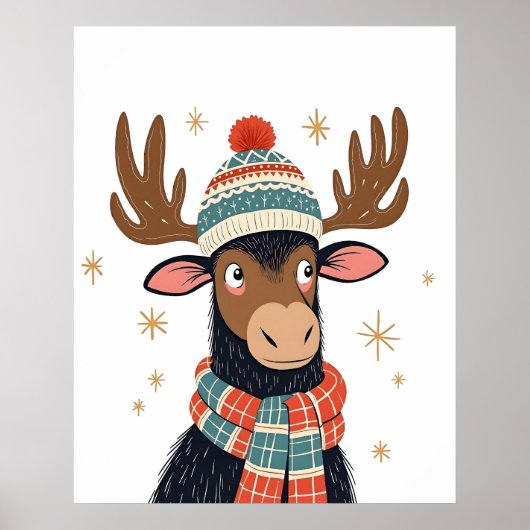 Winter Christmas Moose Wall Art Poster (Voorkant)