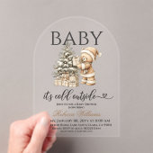 Winter Christmas Neutral Teddy Bear Baby Shower Acryl Uitnodigingen (Insitu (Draagbaar))