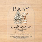 Winter Christmas Neutral Teddy Bear Baby Shower Acryl Uitnodigingen (Voorkant)
