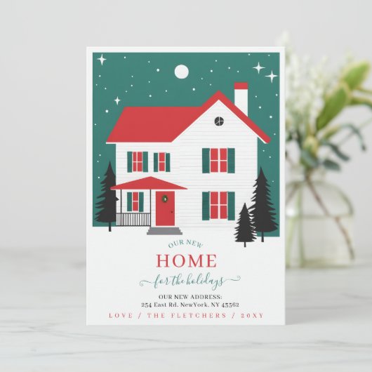 Winter Christmas New Home for Holidays Moving Feestdagenkaart (Staand voorkant)