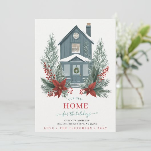 Winter Christmas New Home for Holidays Moving Feestdagenkaart (Staand voorkant)