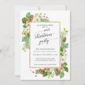 Winter Christmas Party Waterverf Roos Pine Cone Kaart (Voorkant)