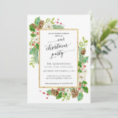 Winter Christmas Party Waterverf Roos Pine Cone Kaart (Staand voorkant)