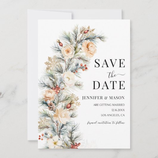 Winter Christmas Pine Tree Bewaar de datum Kaart (Voorkant)