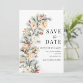 Winter Christmas Pine Tree Bewaar de datum Kaart (Staand voorkant)