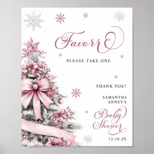 Winter Christmas Pink Baby shower Favorieten Teken Poster (Voorkant)