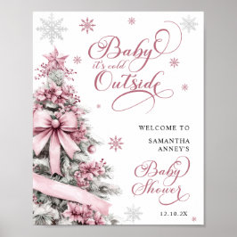 Winter Christmas Pink Baby shower Welkom Teken Poster