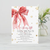 Winter Christmas Red Bow Baby Shower Kaart (Staand voorkant)