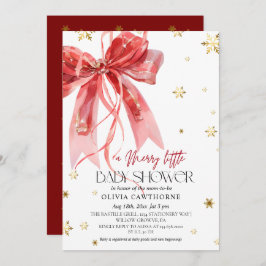 Winter Christmas Red Bow Baby Shower Kaart