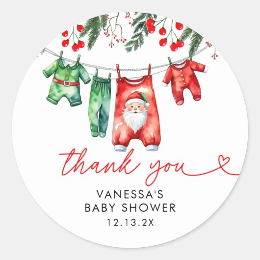 Winter Christmas Santa Baby shower Bedankt Ronde Sticker (Voorkant)