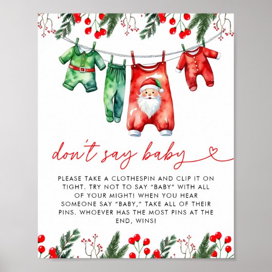 Winter Christmas Santa Baby shower Dont Say Baby Poster (Voorkant)