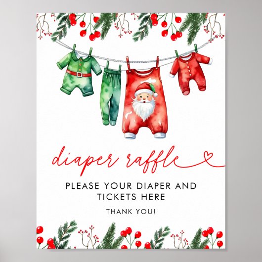Winter Christmas Santa Baby shower Luier Raffle Poster (Voorkant)