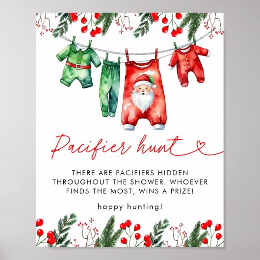 Winter Christmas Santa Baby shower Pacifier Hunt Poster (Voorkant)