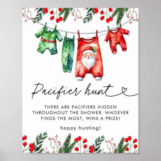 Winter Christmas Santa Baby shower Pacifier Hunt Poster (Voorkant)