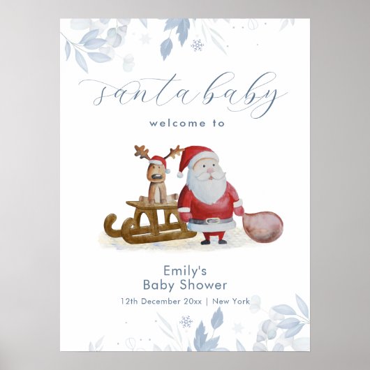 Winter Christmas Santa Baby Shower Welcome Sign  Poster (Voorkant)