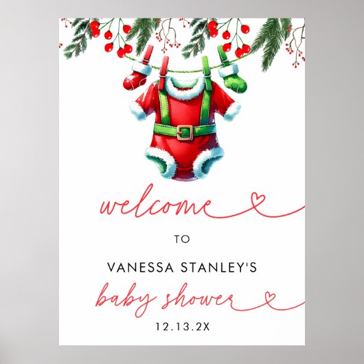 Winter Christmas Santa Baby shower Welkomstbord Poster (Voorkant)