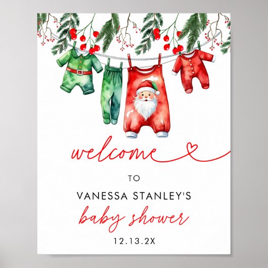Winter Christmas Santa Baby shower Welkomstbord Poster (Voorkant)