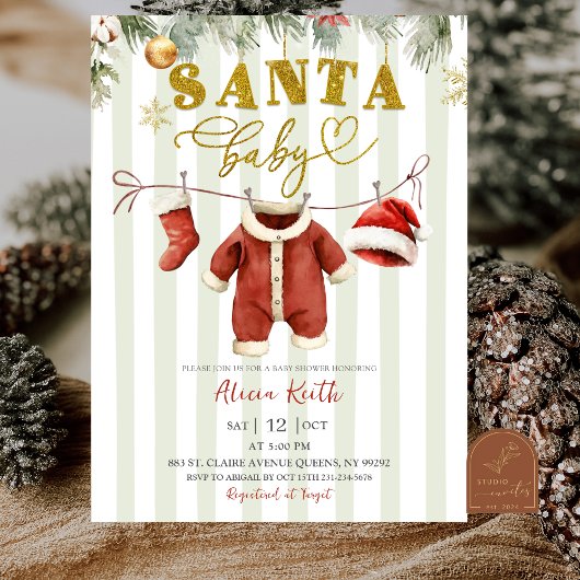 Winter Christmas Santa Clothesline Baby Shower Kaart