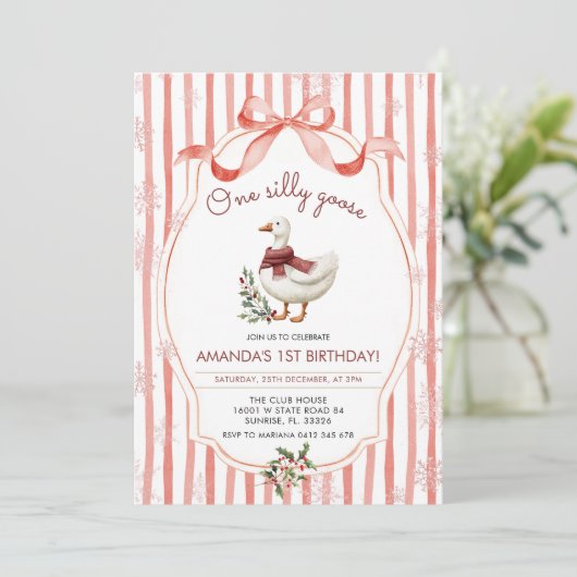 Winter Christmas Silly Goose 1st Birthday Kaart (Staand voorkant)