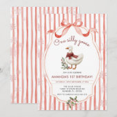 Winter Christmas Silly Goose 1st Birthday Kaart (Voorkant / Achterkant)