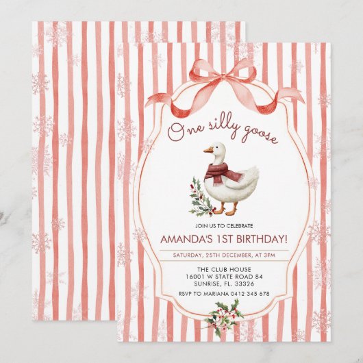 Winter Christmas Silly Goose 1st Birthday Kaart (Voorkant / Achterkant)