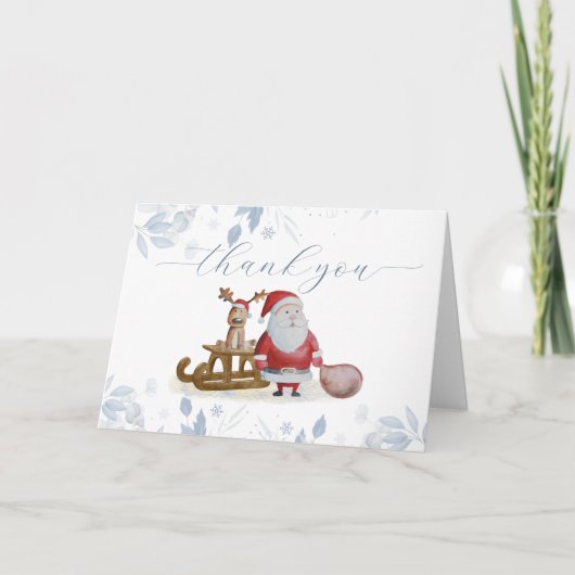Winter Christmas Sleigh Moose Santa Baby Shower  Bedankkaart (Voorkant)