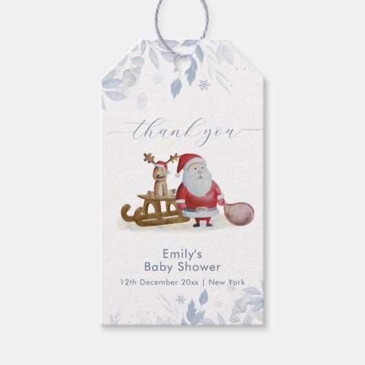 Winter Christmas Sleigh Moose Santa Baby Shower  Cadeaulabel (Voorkant)