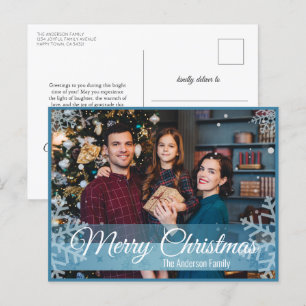 Winter Christmas Sneeuwvlokken Blauw Lijst Foto Feestdagenkaart