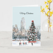 Winter Christmas Tree City Ice Skaters Buildings Kaart (Gele Bloem)