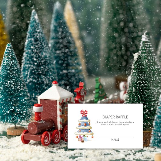 Winter Christmas Tree Diaper Raffle Baby Shower  Informatiekaartje