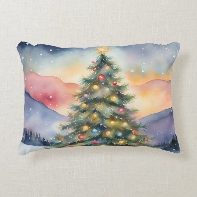 Winter Christmas Tree Snowy Sunset Scenery Accent Kussen (Voorkant)