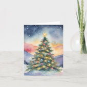 Winter Christmas Tree Snowy Sunset Scenery Kaart (Voorkant)