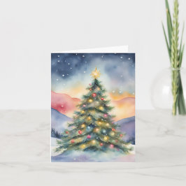 Winter Christmas Tree Snowy Sunset Scenery Kaart