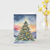 Winter Christmas Tree Snowy Sunset Scenery Kaart (Gele Bloem)