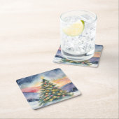 Winter Christmas Tree Snowy Sunset Scenery Kartonnen Onderzetters (Insitu)