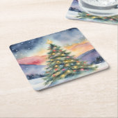 Winter Christmas Tree Snowy Sunset Scenery Kartonnen Onderzetters (Schuin)