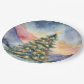 Winter Christmas Tree Snowy Sunset Scenery Papieren Bordje (Gekanteld)