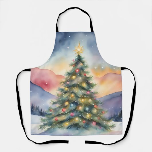 Winter Christmas Tree Snowy Sunset Scenery Schort (Voorkant)