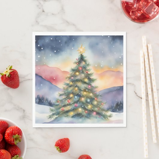 Winter Christmas Tree Snowy Sunset Scenery Servet (Insitu)