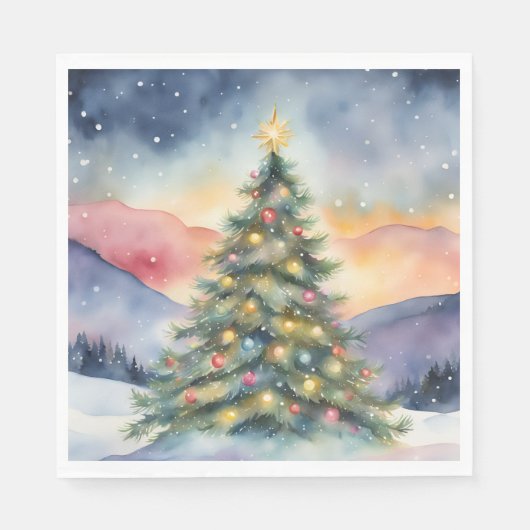 Winter Christmas Tree Snowy Sunset Scenery Servet (Voorkant)